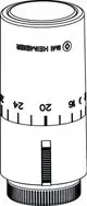 Thermostatkopf von IMI Hydronic Engineering in weiß mit Einstellskala von 6 bis 28, runde Form, abgerundete Kanten und unterer Einstellregler.